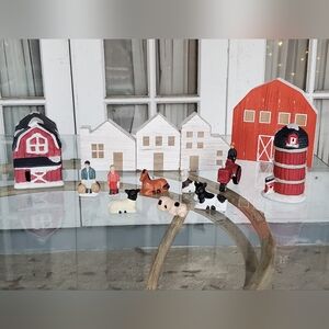 Barn & Farm Mini Scenery, Porcelain Figures, Animals, Tractor, Wooden Barn/House